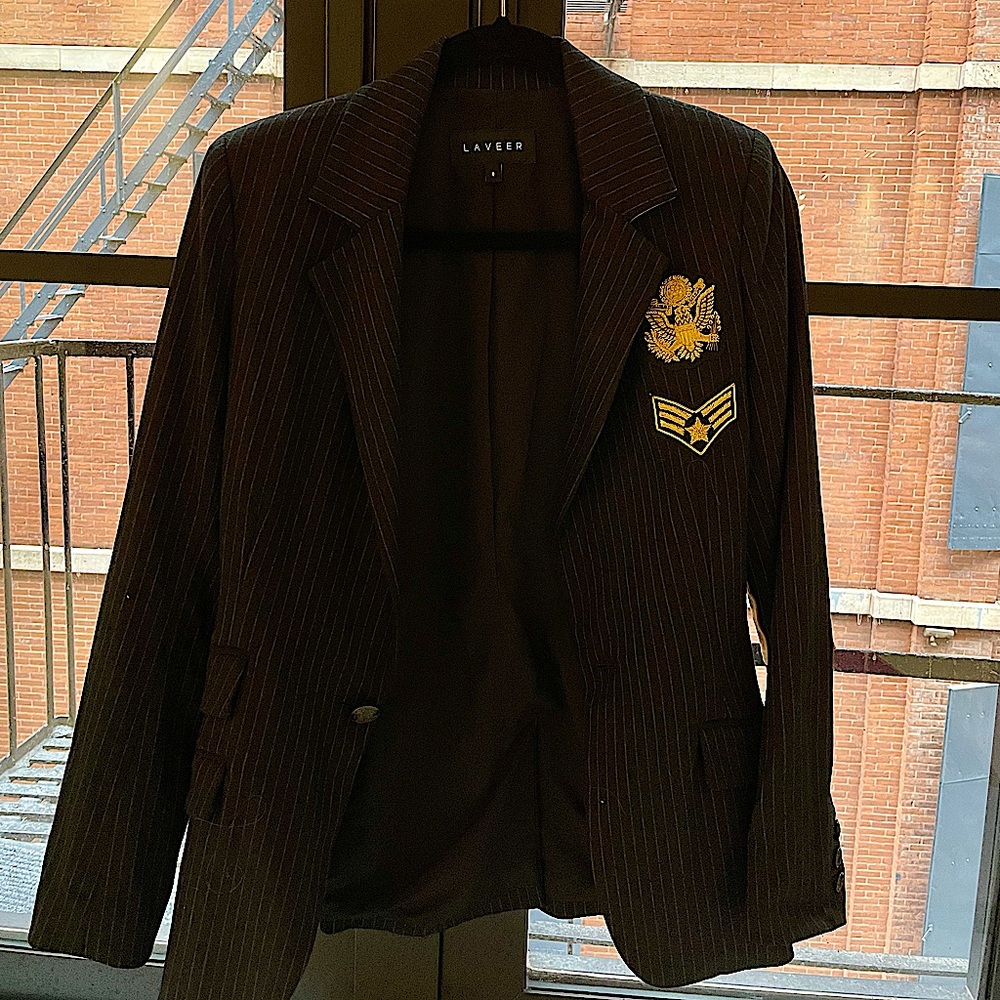 Laveer Revelry Pinstripe Emblem Blazer
